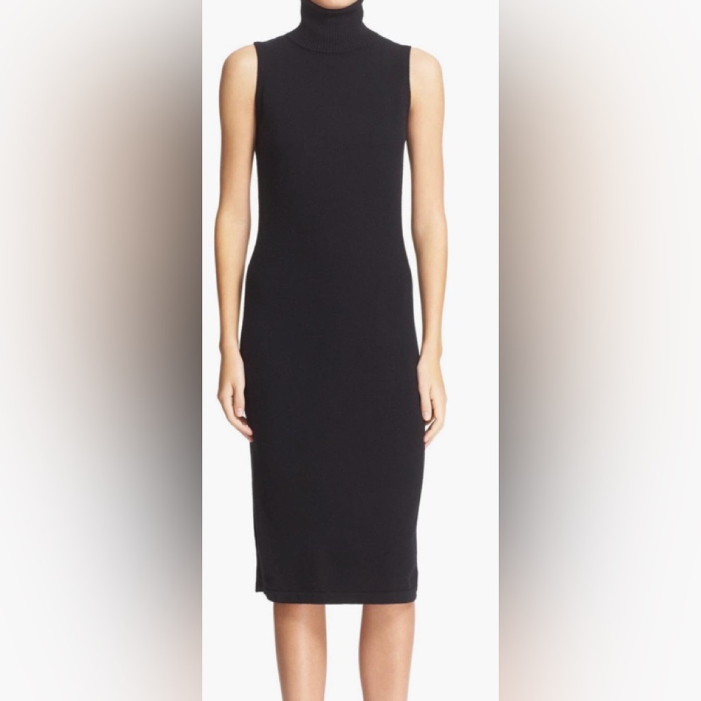Autumn Cashmere Sleeveless Black Turtleneck Cashmere Sheath Dress
